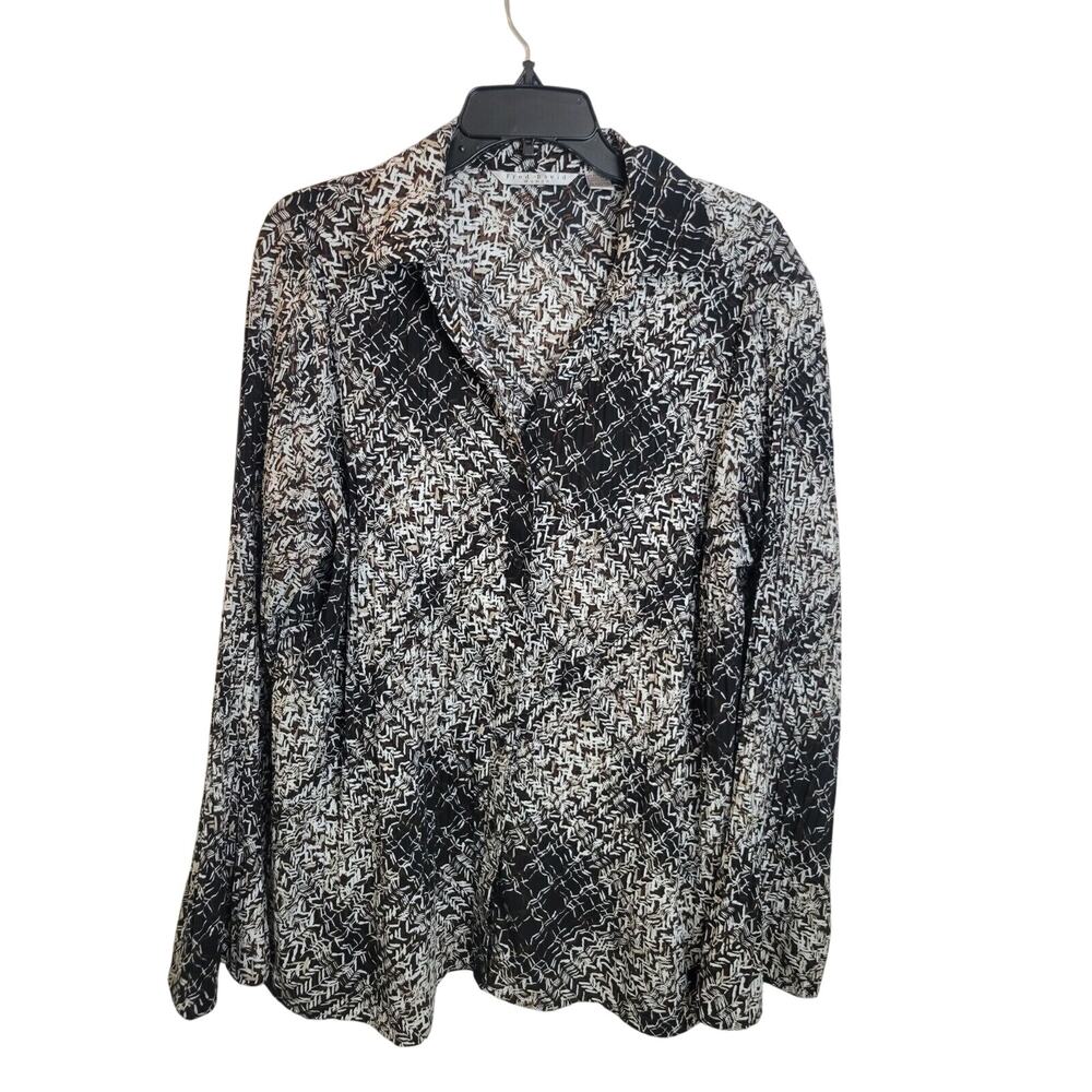 Fred David Brown Plaid Pleated Crinkle Button Down Casual Blouse Women's Size 1X